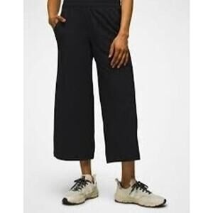 Prana Women’s S Wide Leg Pull-On Pants  Cropped Mid-Rise Elastic Waistband Black